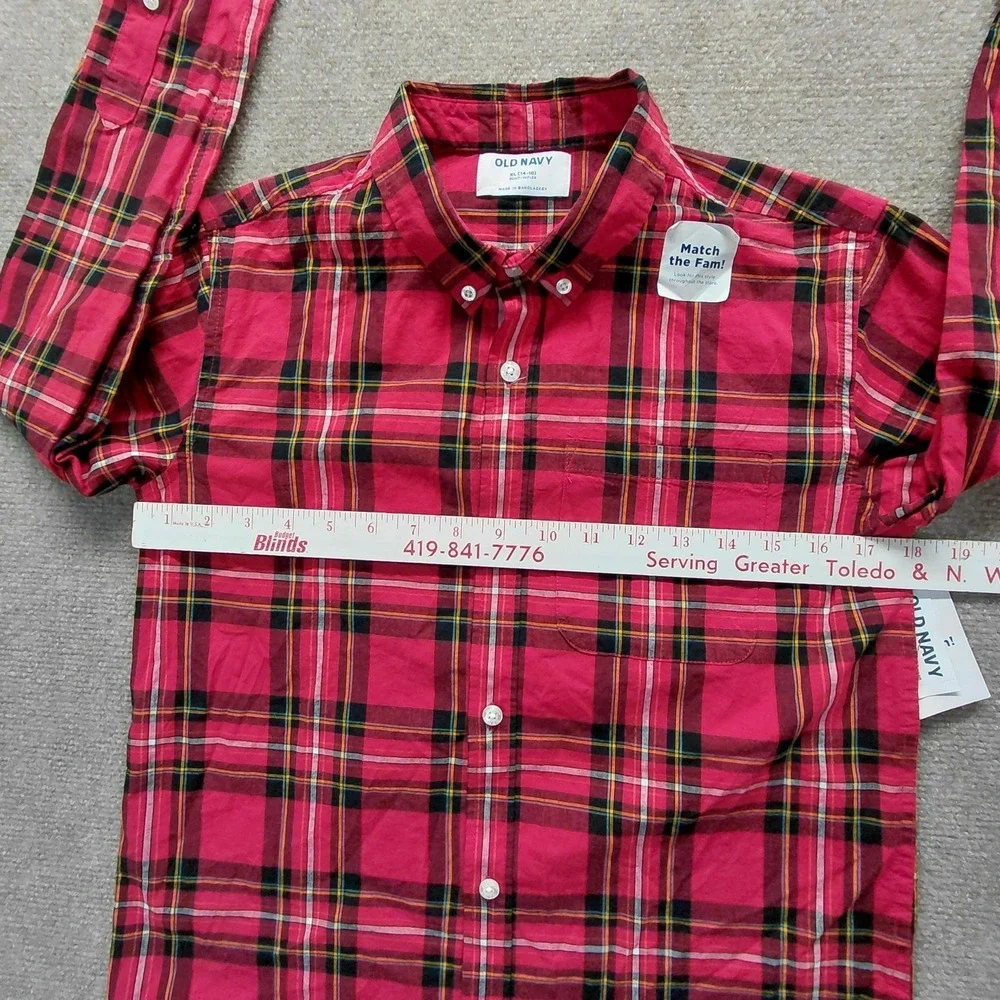 Old Navy Boys XL 14/16 Red Tartan Built-In Flex Flannel Utility Pocket Shirt NEW